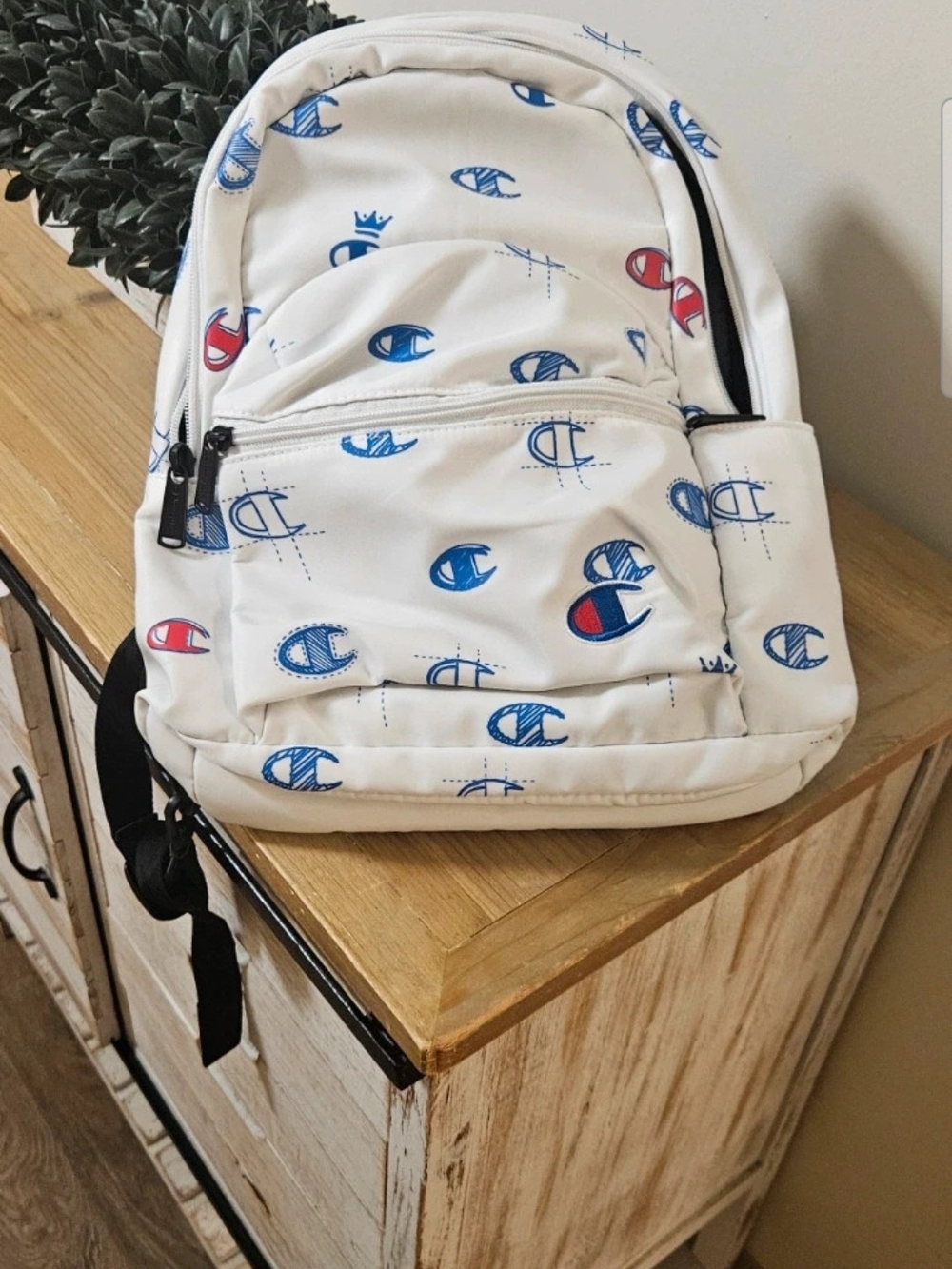 Champion Logo Print Backpack in White & Blue